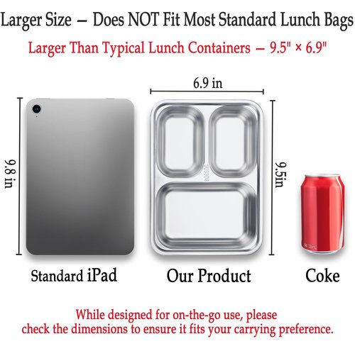 KTKUDY 3 Pack Stainless Steel Snack & Lunch Containers with Plastic Lids - Meal Prep Containers 3 Compartments - Metal Bento Lunch Boxes for Kids & Adults - Not 100% Leakproof - Toddler & Kids Plates