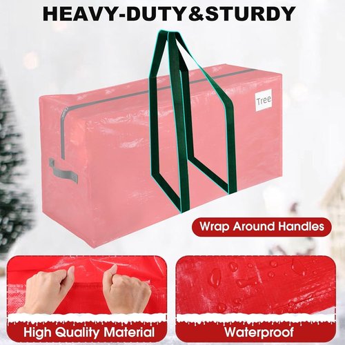EverMerry Christmas Tree Storage Bag - Heavy Duty Waterproof Bag for Up to 7.5 Ft Trees | Red with Dual Zippers