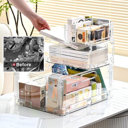 Foldable Plastic Baskets by [Brand Name] - Stackable Storage Solution with Handles | 2-Pack for Home, Office, Outdoor (8.07"x 6.1"x 3.74")