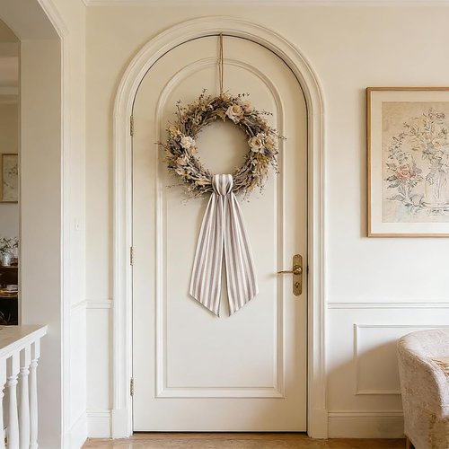 Azym Wreath Sash Set - Elegant Ribbon Accessories for Front Door Decor | White & Beige