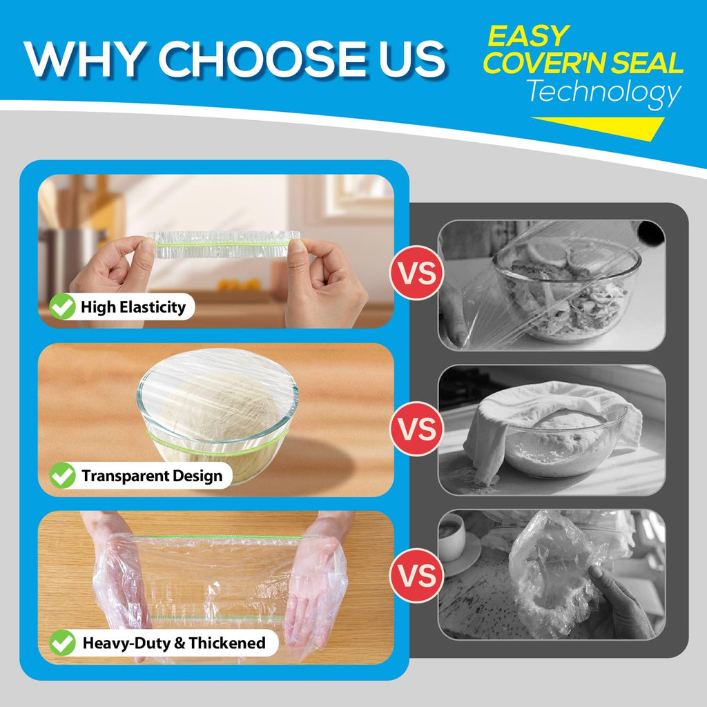 200PCS 10Inch Bowl Covers Reusable, Food Cover Dish Covers, Elastic Stretch Food Storage Lids, BPA-Free Plastic Wrap for Sourdough Proofing Meal Prep Fresh Keeping