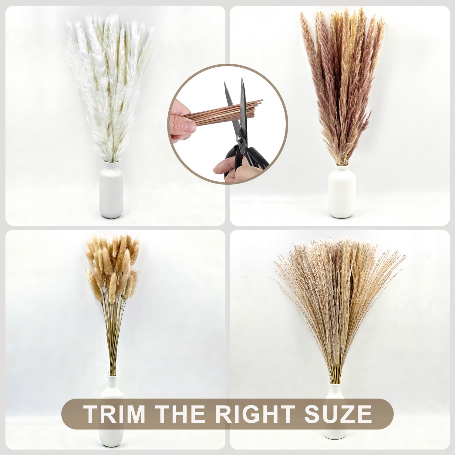 Gumingm Dried Pampas Grass Decor, 100 Stems Bouquet with Bunny Tails & Reed Grass, Boho Dried Flowers for Wedding, Home Table Centerpieces, Rustic Farmhouse Party Decorations