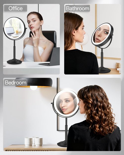 VFD 30X/1X Makeup Mirror with Lights, Height Adjustable Lighted Magnifying Vanity Mirror with 3 Lighting