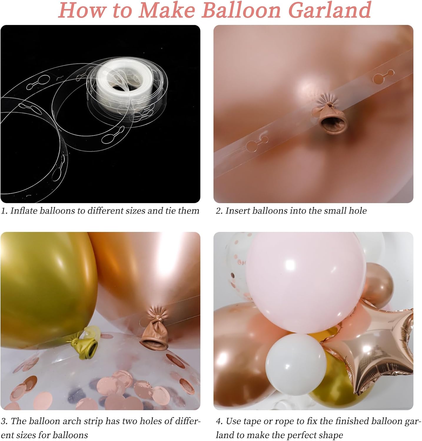 RUBFAC Rose Gold Balloon Garland Arch Kit - 140pcs Light Pink, Gold & White Balloons for Celebrations
