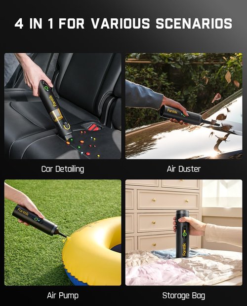 Fanttik Slim V10 APEX Cordless Car Vacuum - 4-in-1 Portable Handheld with 19kPa Suction Power | Smart Digital Display, 2 Modes (Black)