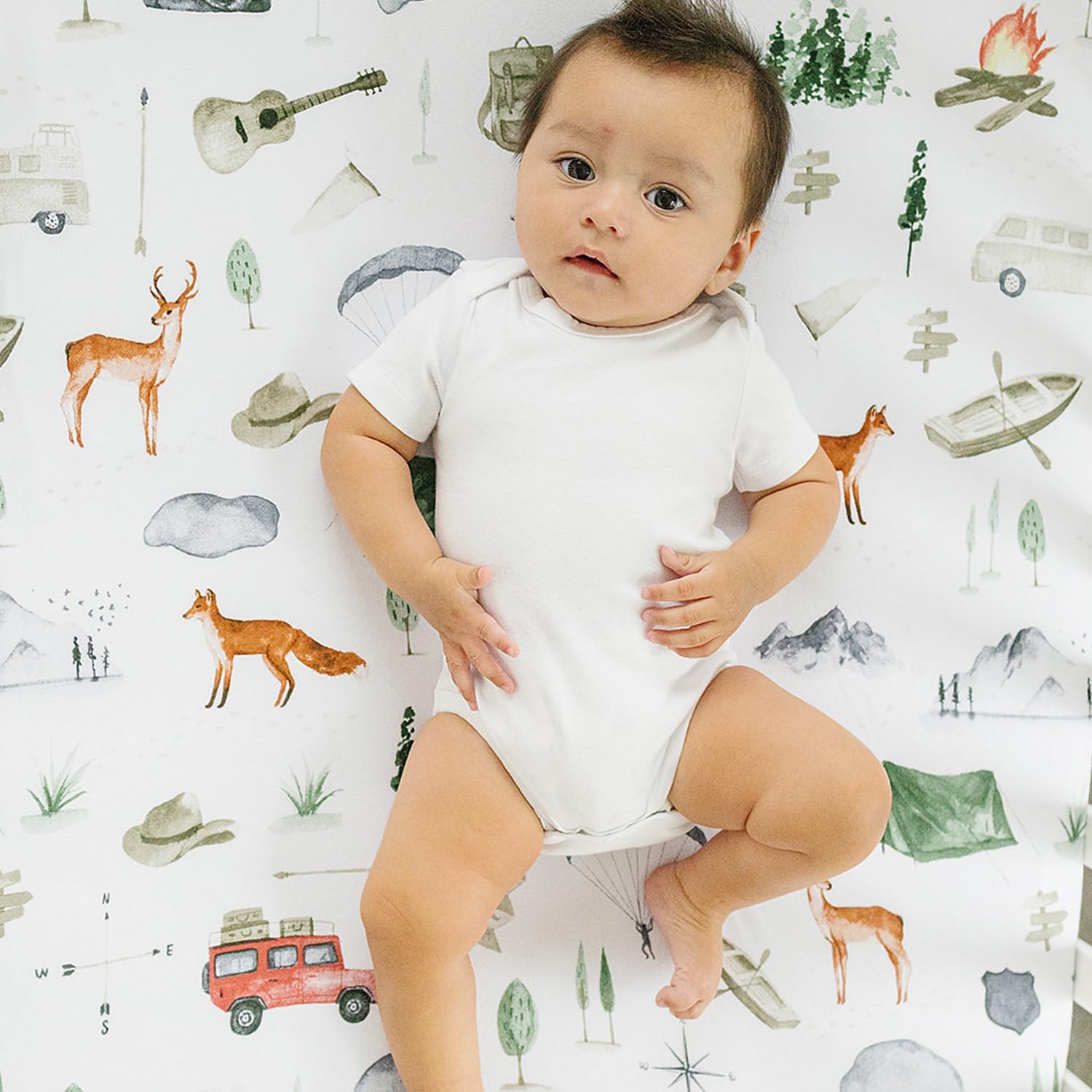 Pobibaby Premium Twin Full Sheets Sets, Kids Double Bed Sheets in Cotton Blend | Ultra-Soft Woodland Camping Print with Fitted Sheet, Flat Sheet & Pillowcases (Twin Explore)