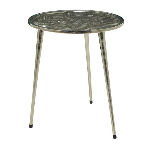 Deco 79 Aluminum Round Accent Table with Clear Glass Top, 20" x 19" x 22", Silver