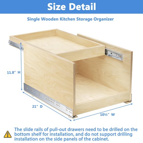 LOVMOR Retractable Double-Drawer Pull Out Cabinet Organizer 10½” W x 21” D Soft Close Cabinet Drawers Slide Out with Full Extension Rail Slides Cabinet Pull Out Shelves for kitchen Cabinets