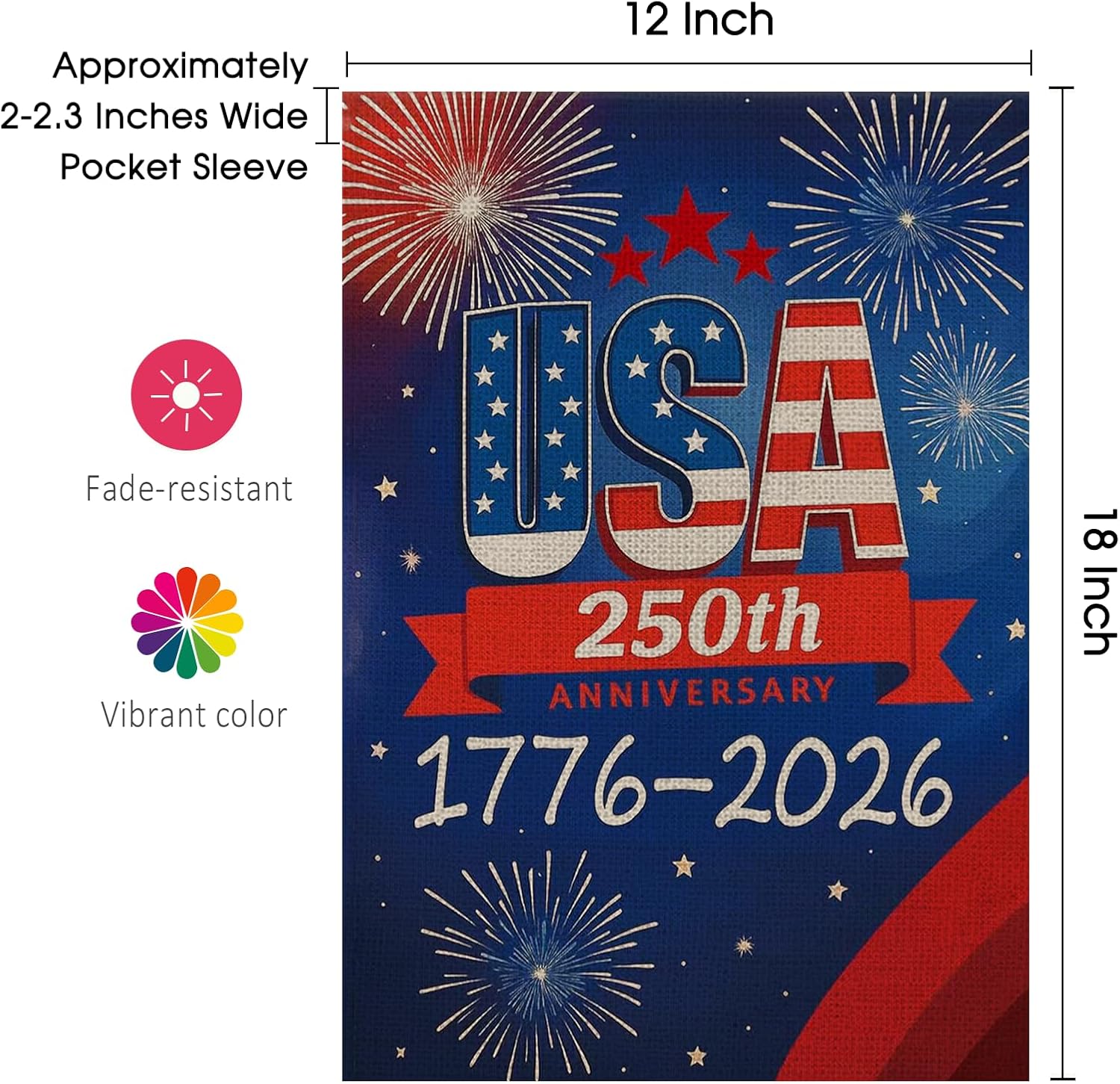 250th Anniversary USA Garden Flag - Double-Sided Waterproof Design | Patriotic 4th of July Decor 12x18 Inch