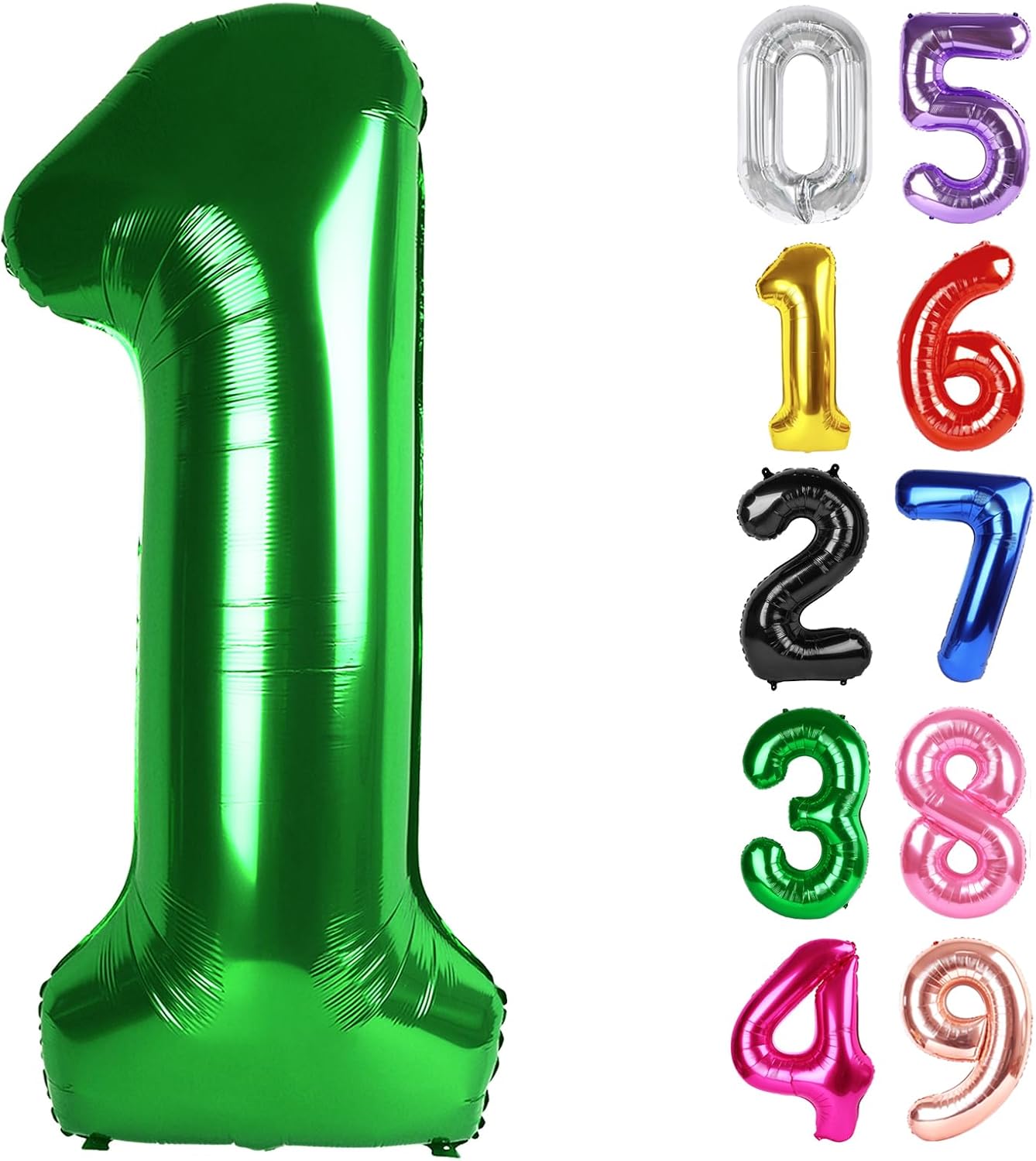 Skiennix Dark Green Number 1 Balloon - 40 Inch Shiny First Birthday Decoration for Boys & Girls