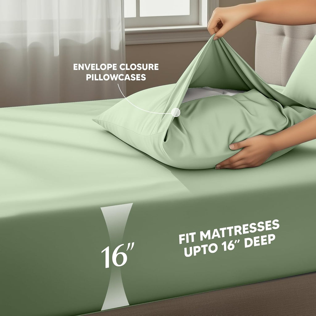 Utopia Bedding Queen Size Sheet Set - Soft, Breathable Microfiber, 4-Piece in Sage | Oeko Tex Certified