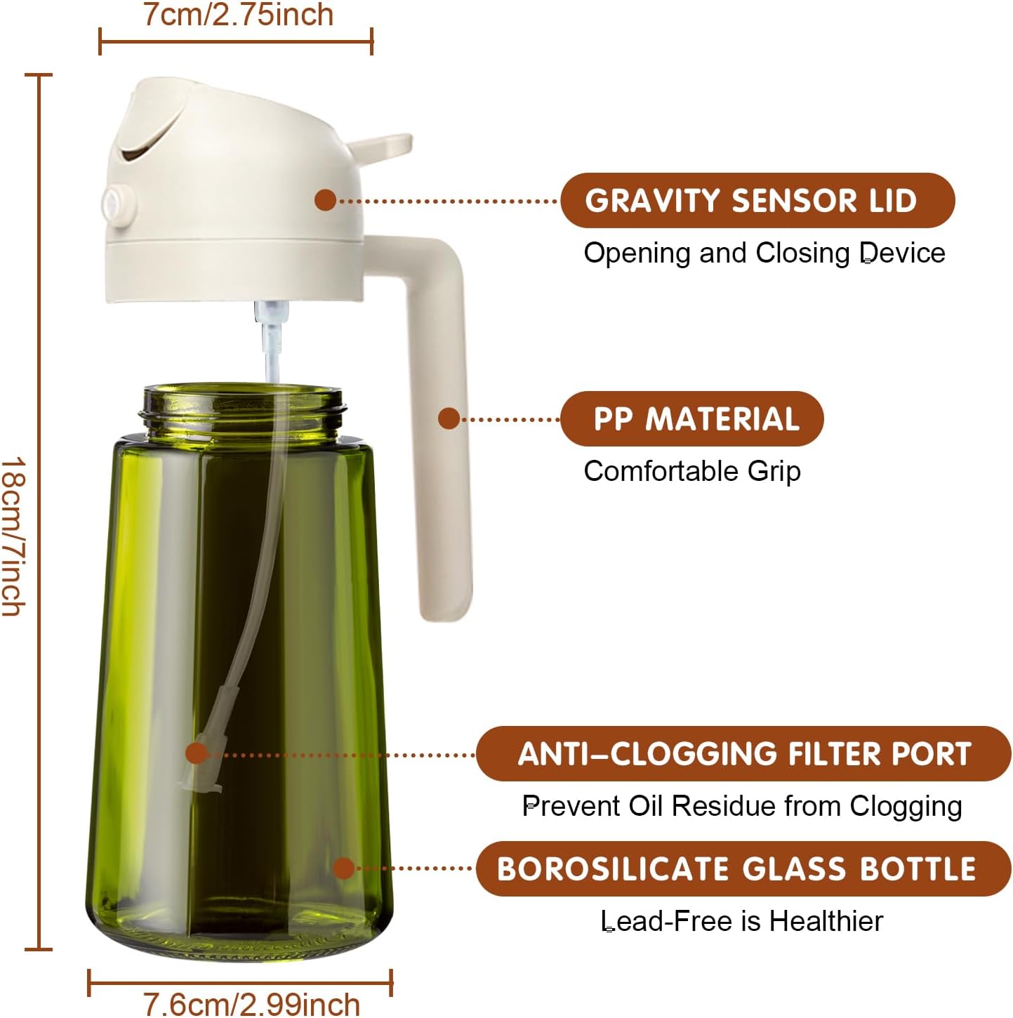 YARRAMATE Light-Blocking Dark Oil Sprayer - 16oz Olive Oil Dispenser Bottle | Premium Food-Grade Glass