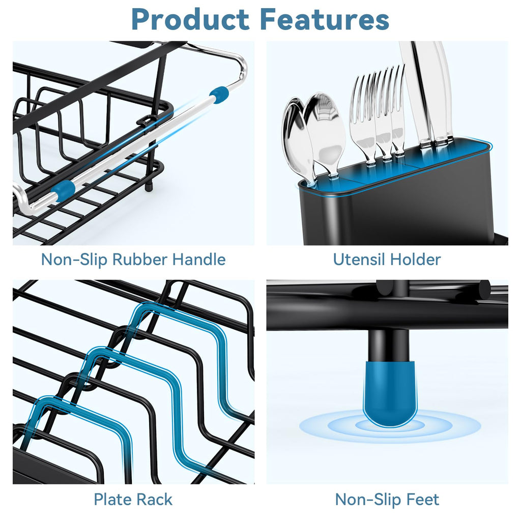 Over the Sink Dish Drying Rack,In Sink Dish Drying Racks,Expandable Dish Rack Over Sink Counter,Adjustable Dish Drainer for Inside Sink with Utensil Holder, Stainless Steel Dish Strainer XLarge Size