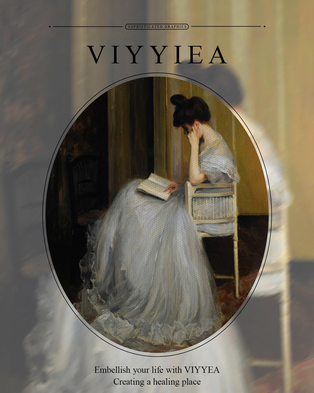 VIYYIEA Gold Framed Canvas Print - Vintage Women Reading Wall Art for Living Room & Bedroom | 13x16in
