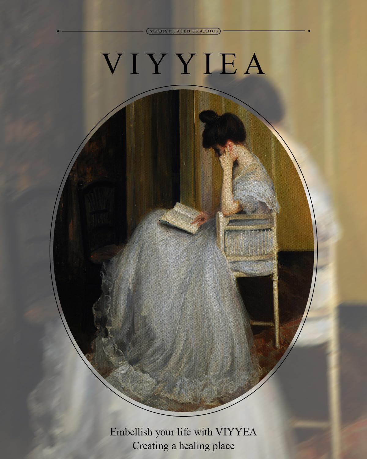 VIYYIEA Gold Framed Canvas Print - Vintage Women Reading Wall Art for Living Room & Bedroom | 13x16in
