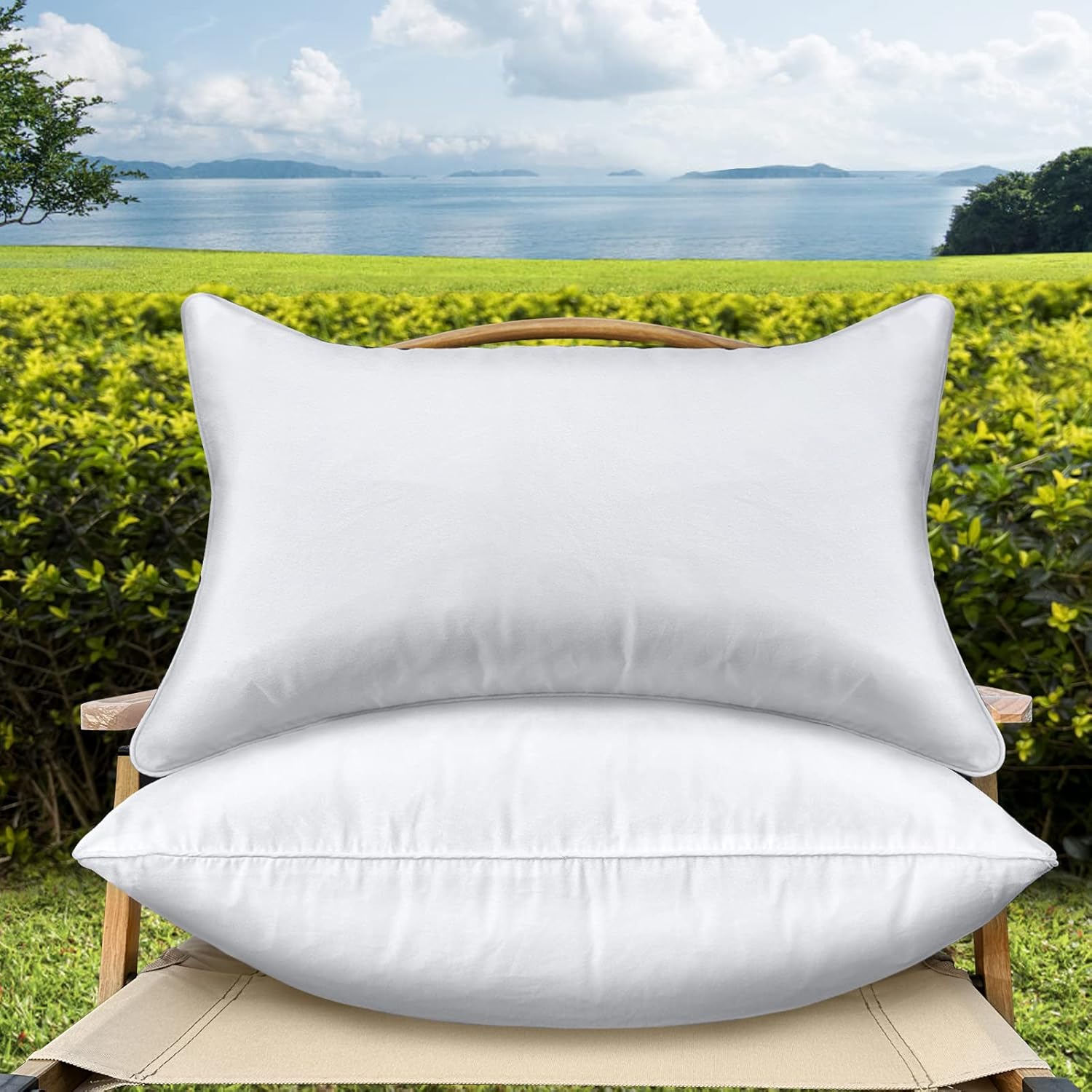 Skiennix Outdoor Throw Pillow Inserts - Waterproof Rectangle Lumbar Cushions | Set of 2, 12 x 20 Inches, White