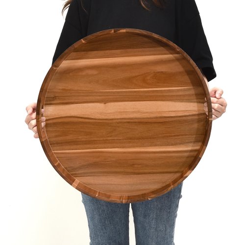 20 Inch Extra Large Round Serving Tray HeavyDuty Acacia Wood Tray for Oversized Ottoman Coffee Table and Counter Giant Decorative Organizational Tray Extensive Kitchen Serveware