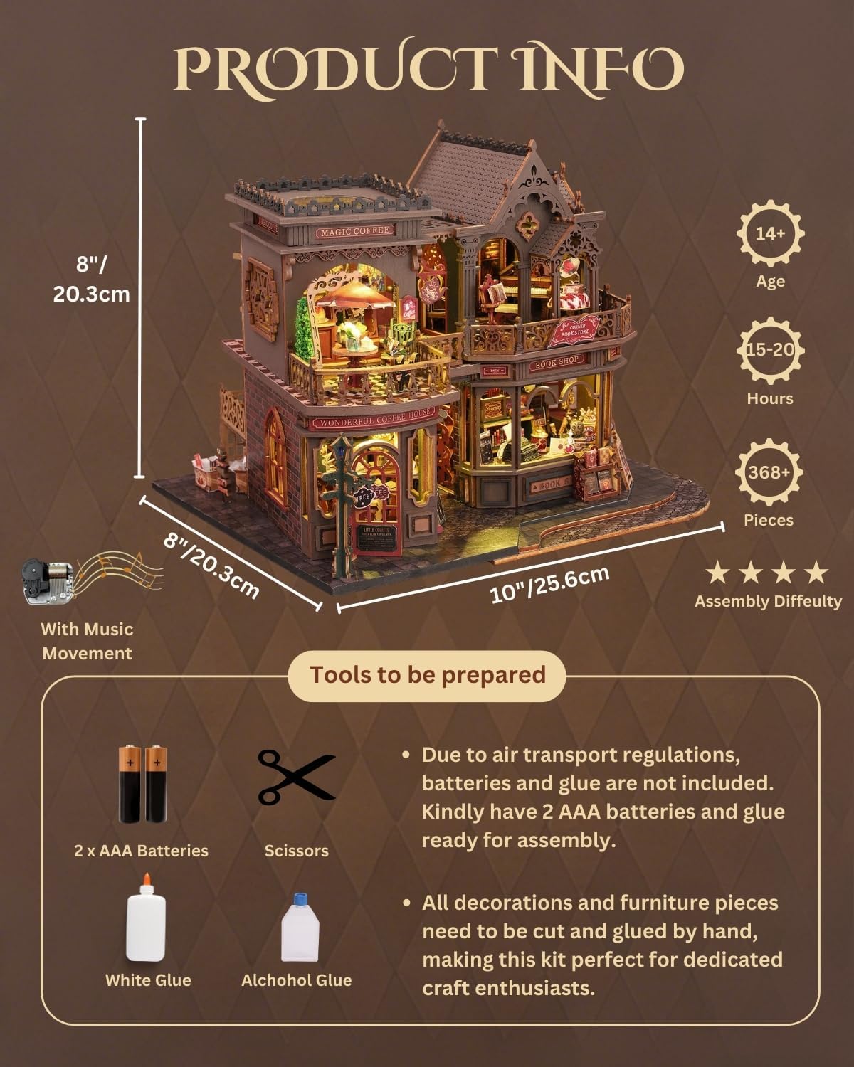 Skiennix Letter Coffee Miniature House Kit - LED Light Dollhouse for Shelf Decor | 3D Wood Puzzle Gift for Adults