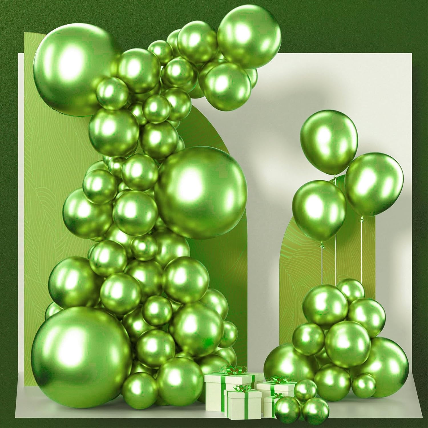 PartyWoo Metallic Green Balloons - 100pcs in Various Sizes for Graduation & Wedding Decor