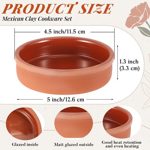 Teenyyou 10 Pcs Mexican Clay Cookware Set 5''x1.3'' Traditional Clay Pot for Cooking Oven Safe Earthenware Pot for Bean Birria Carnitas Mole Rice Cooker Day of the Dead Christmas Party Supply Gift