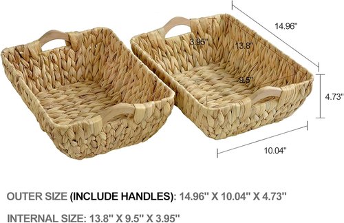 FairyHaus Wicker Baskets - Hand Woven Water Hyacinth Storage Baskets Set of 2 | Natural Organizing Solution, 14.96x10.04x4.73