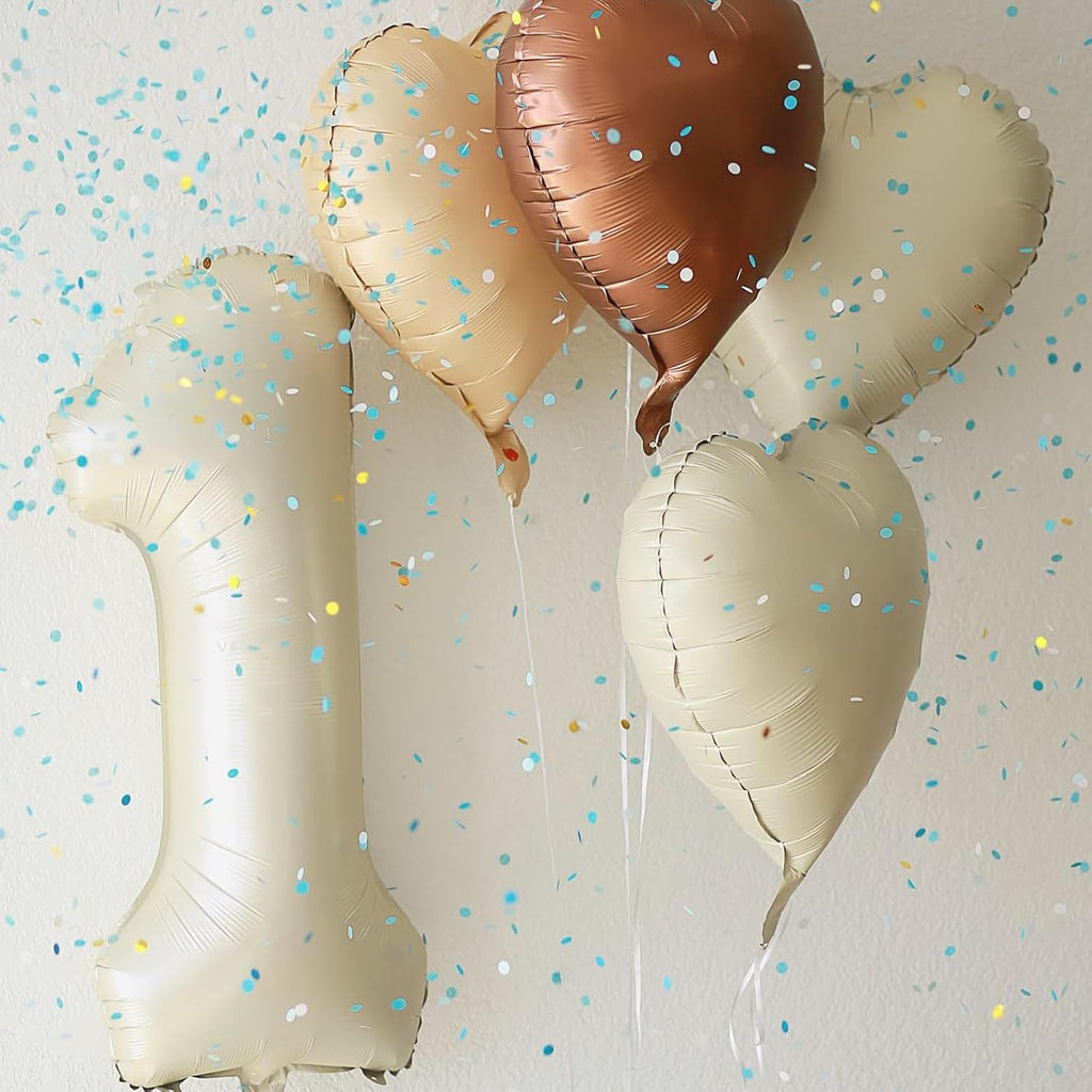 Skiennix Cream Letter ONE Balloon - 40 Inch Beige Number 1 for Baby Shower & Gender Reveal Decor
