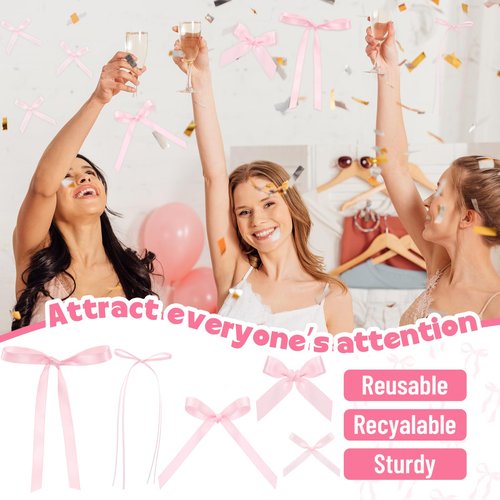 Suncalla 50 Pcs Pink Bows for Gift Wrapping 5 Sizes Ribbon Bows with Double Sided Tape Bow Party Favors for Treats Candy Bags DIY Crafts Wedding Pink Baby Shower Birthday Balloons