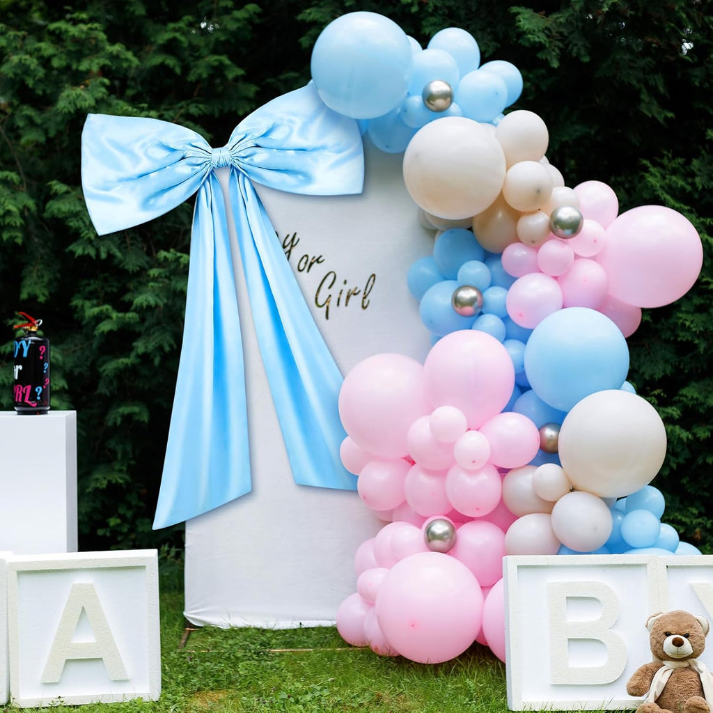 Wavwavw Sky Blue Large Bow Decor - Giant Satin Ribbon Tie for Party & Wedding | 24 x 36 Inches