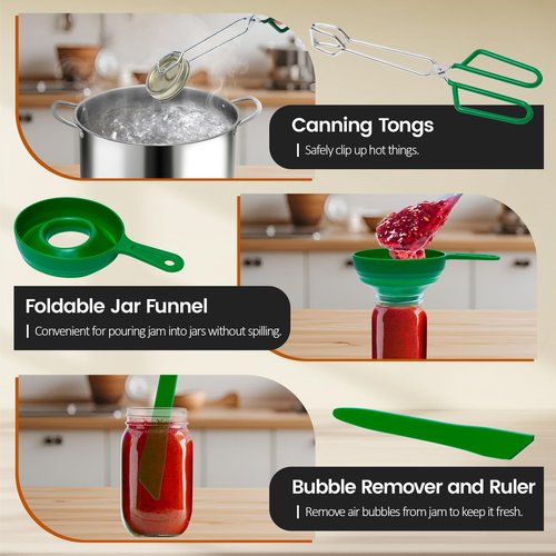 Johaus Canning Pot with Lid & Rack, 21.5 QT Stainless Steel Water Bath Canner for Home Canning, Complete Canning Supplies with Funnel, Jar Lifter, Tongs, Lid Lifter, Wrench, Bubble Remover