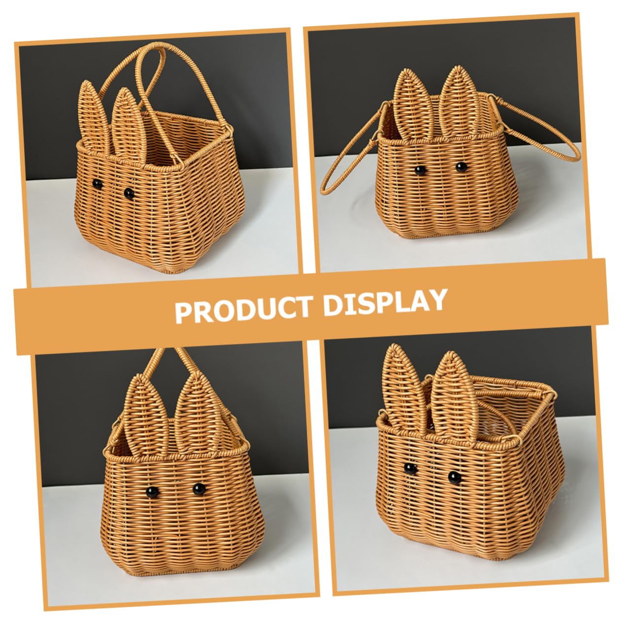 Toyvian Easter Bunny Woven Basket Cute Rabbit Handbasket 6.3In Multi-Purpose Storage Organizer for Home Nursery Picnic and Sundries