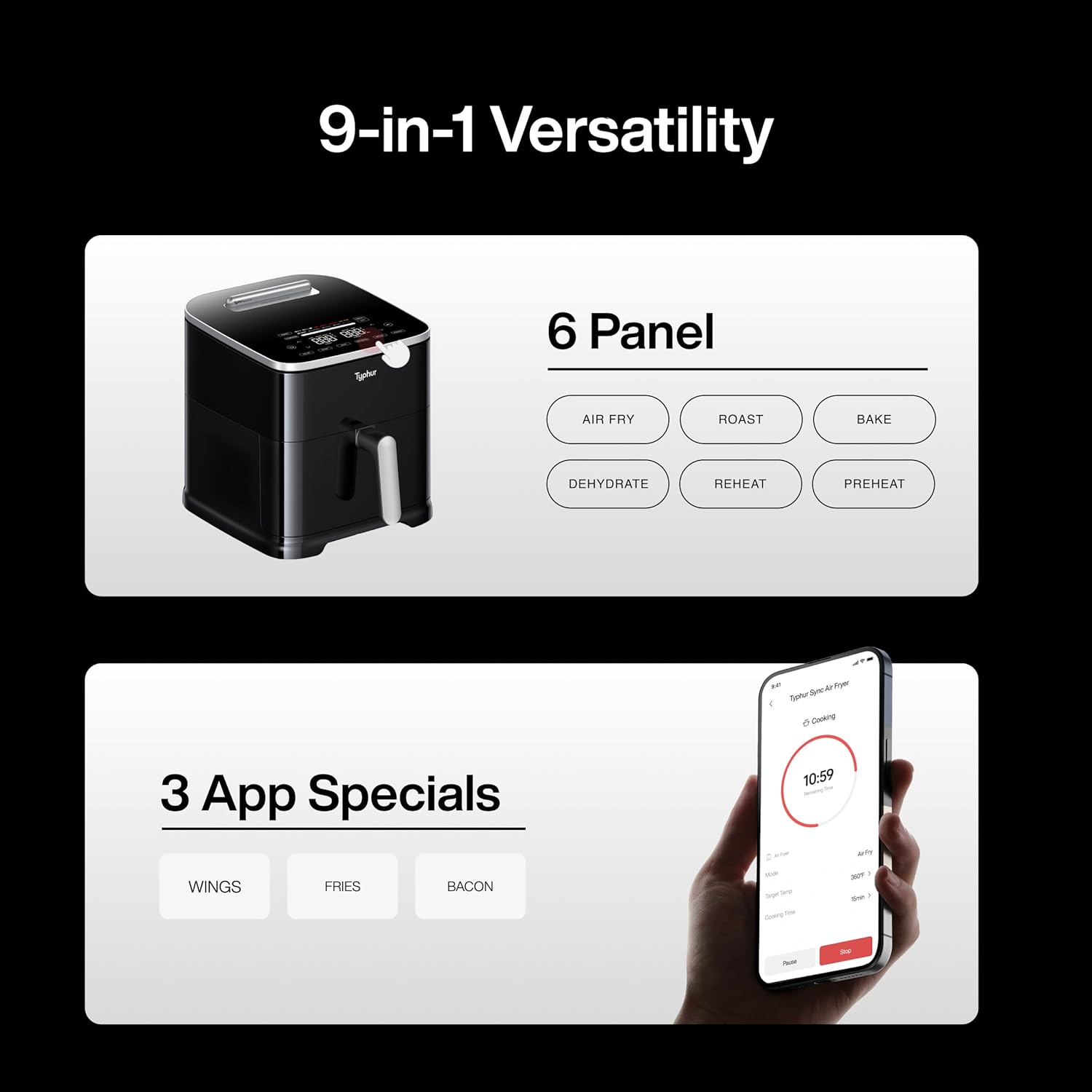 Typhur Sync 8QT AI Smart Air Fryer - 9-in-1 Non-Toxic Ceramic with Wireless Thermometer | Cooks 6lb Chicken