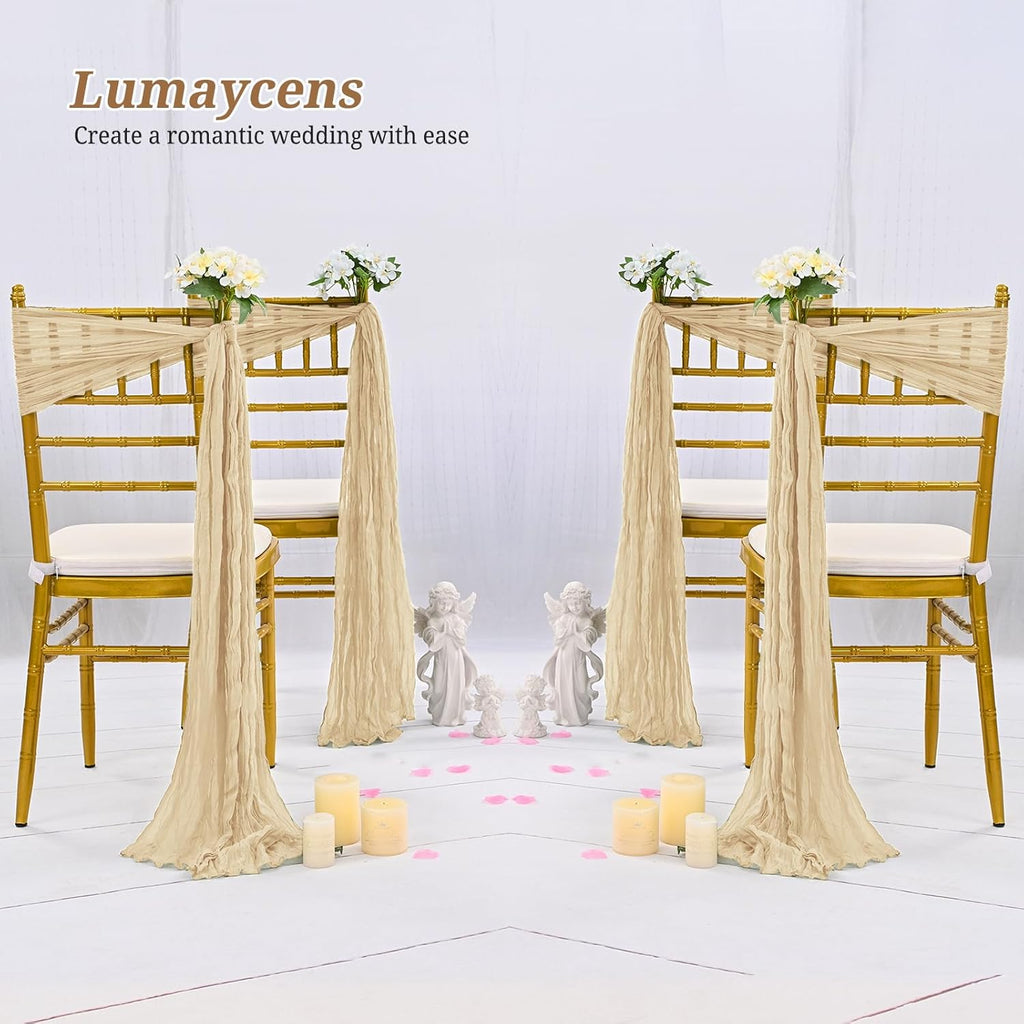 Skiennix 50 PCS Cheesecloth Chair Sashes - Elegant Wedding Aisle Decorations | Beige Ribbon Ties