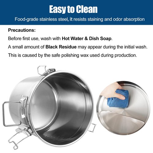 YinCukiEle 3.17Gal/12L Stainless Steel Airtight Canister, Airtight Food Storage Container with Lid and Lock Clips, 304 Stainless Steel Bucket for Rice, Flour, Grain, Coffee Bean