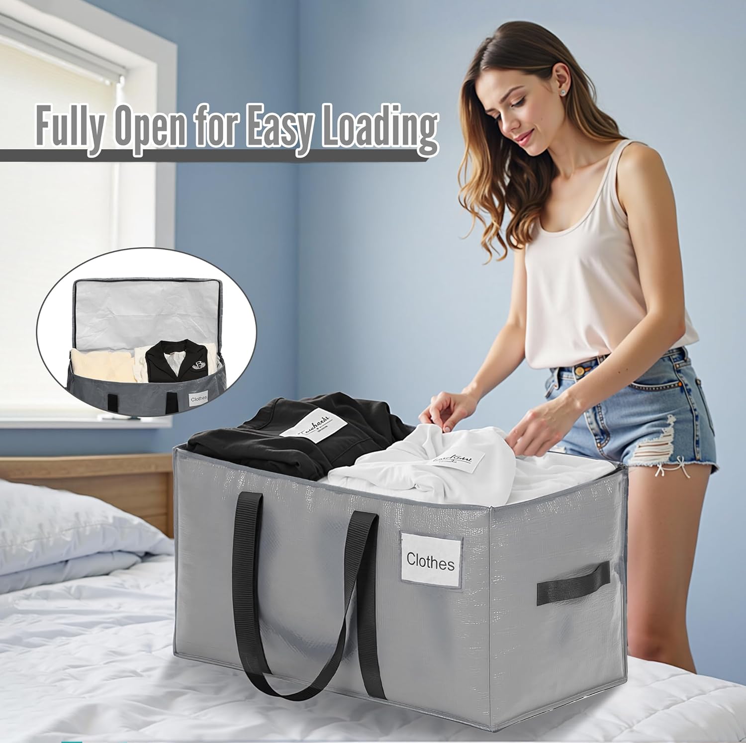 BAGAIL Extra Large Heavy Duty Moving Bags - Strong Handles for Easy Transport | 16 Pack in Grey
