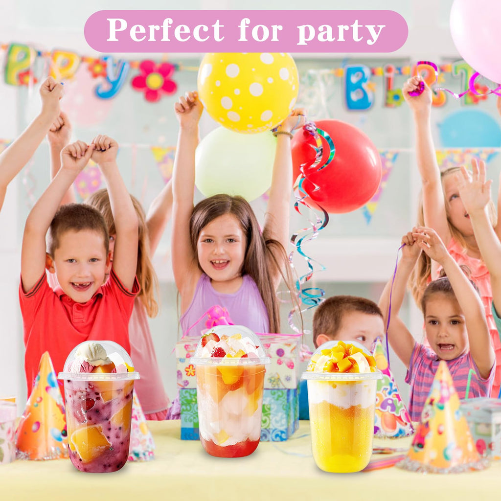 Kosotody 50 Pack 16oz Clear Plastic Parfait Cups with Dome Lids (No Hole) and Sporks Disposable Fruit Cups for Dessert,Yogurt,Pudding,Snacks,Fruits,Bakeries,Ice Cream