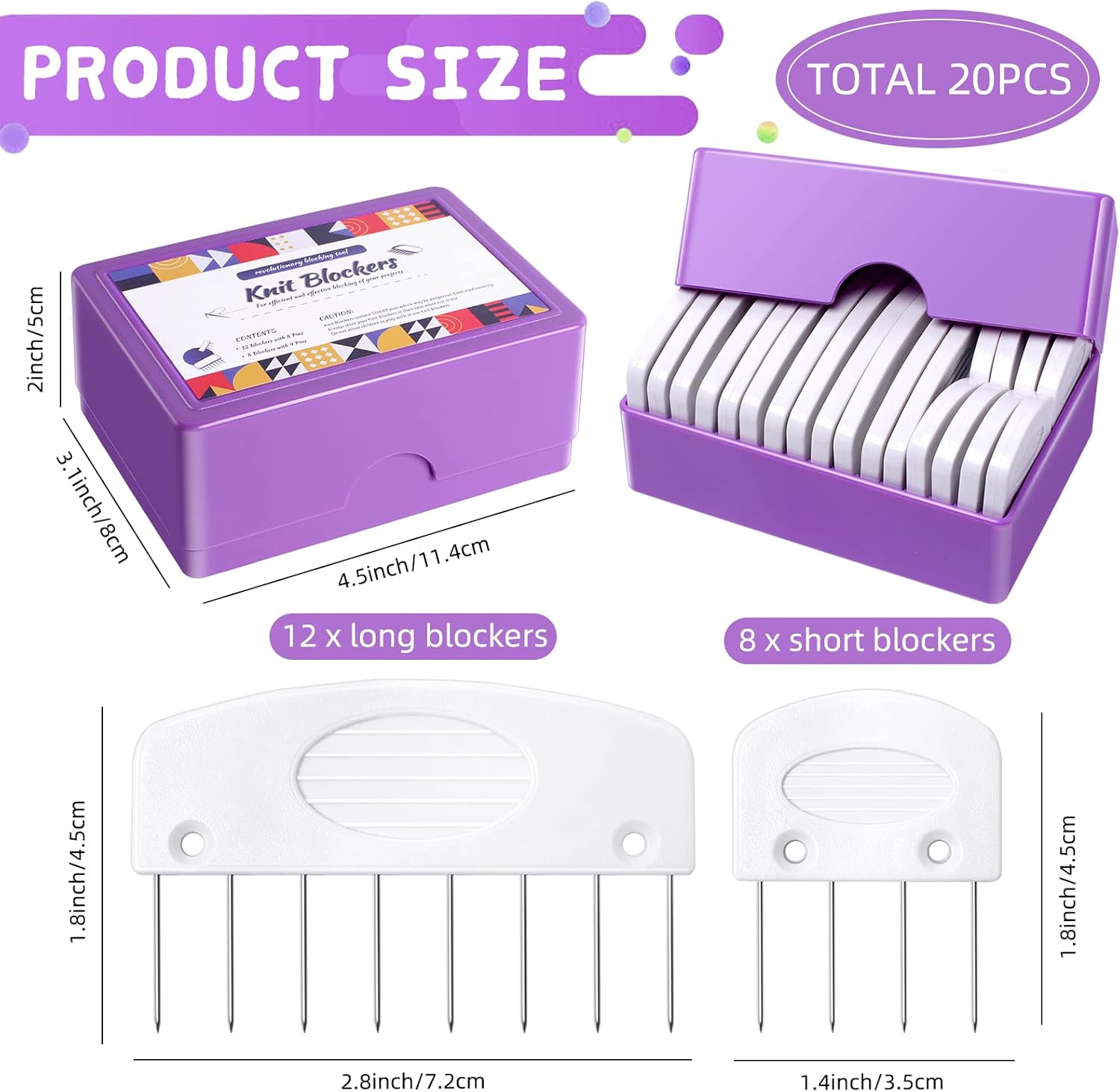 Skiennix Knit Blockers & Pins Kit - 20Pcs for Perfectly Blocking Knitting, Crochet & Lace Projects