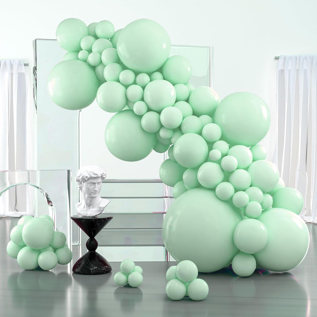 PartyWoo Light Green Balloon Arch Kit - 127pcs in Mint Pastel Sizes for Baby Showers & Birthdays