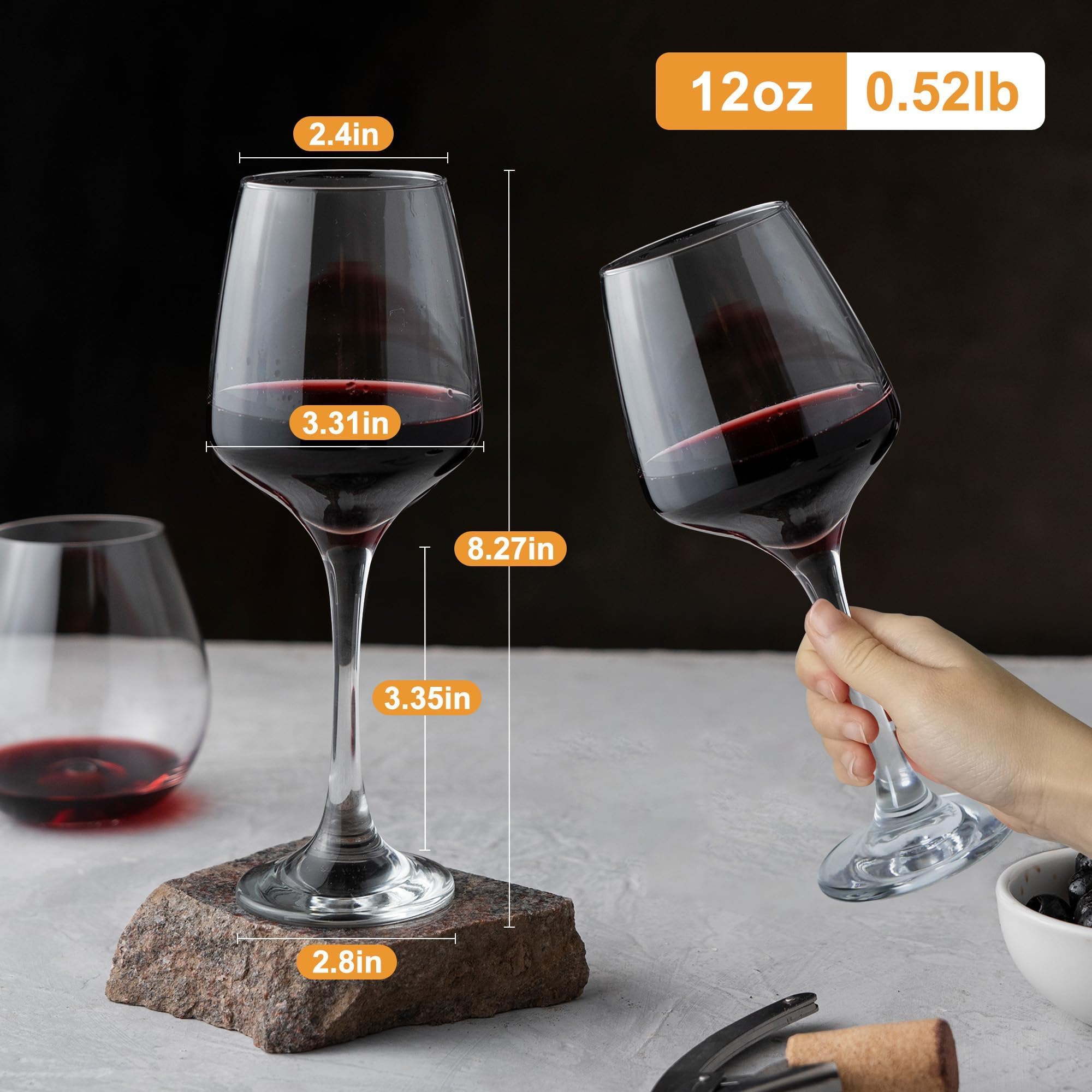 GLAZVIA Wine Glasses Set of 6, 12oz Classic Stemmed Glasses, Thick & Clear, Dishwasher Safe Stemware for Red or White, Gift for Party, Holiday, Anniversary, Restaurant, Home Bar, Daily Use