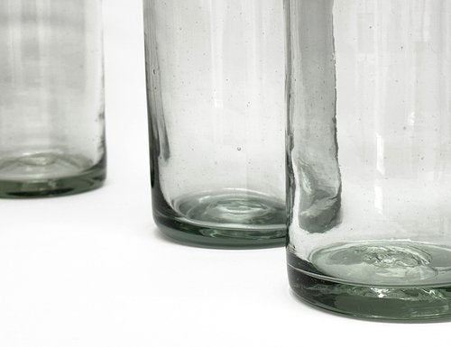 Handmade con Amor - 18 oz Hand Blown Mexican Drinking Glasses - Set of 6 tumblers, 18 fl oz each, Clear