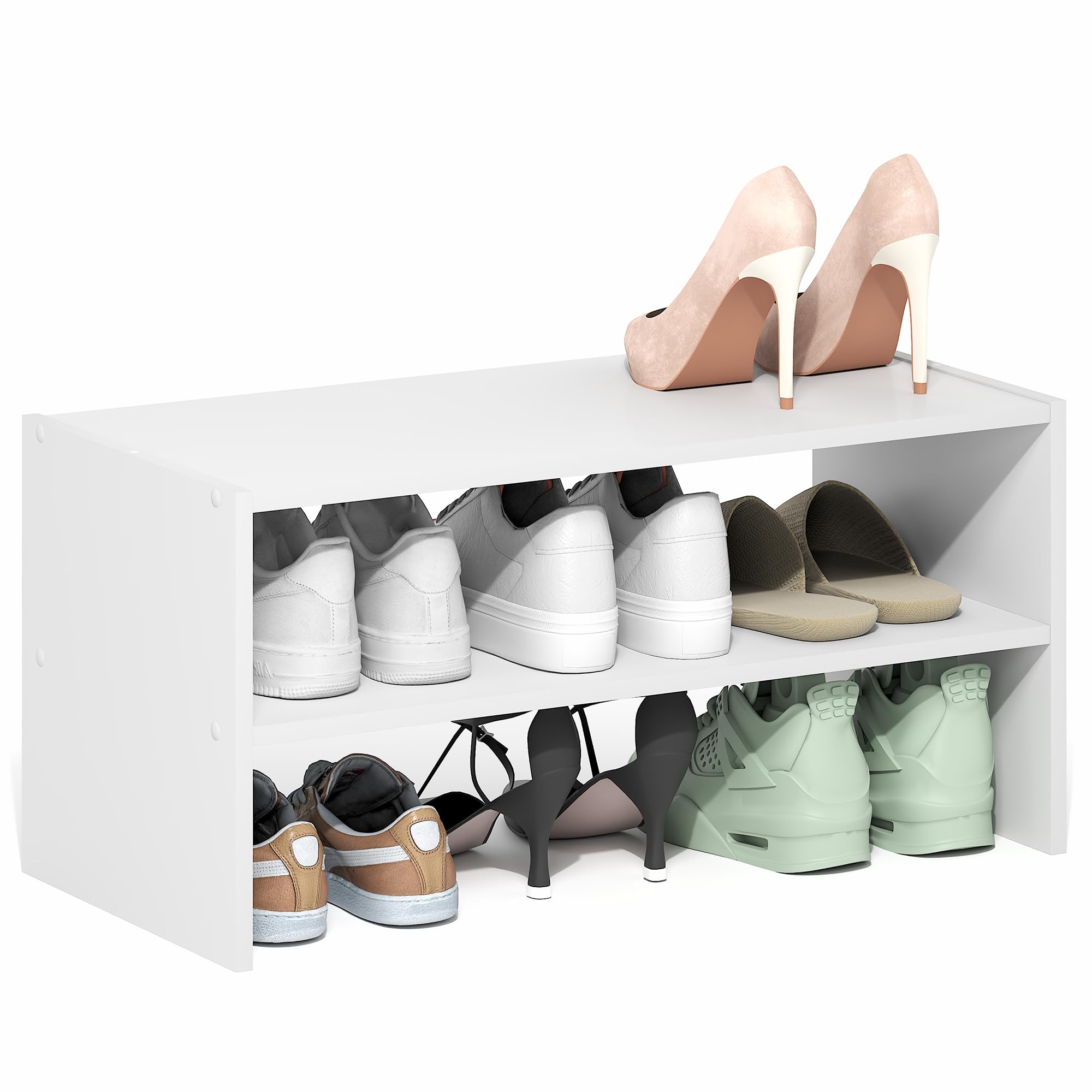 Furinno FANO Shoe Rack, 24-Inch Width 2-Tier Shoe Organizer, Stackable Shoes Storage, 11.7 x 24.2 x 11.7, for Closet Entryway, Office, Garage, White