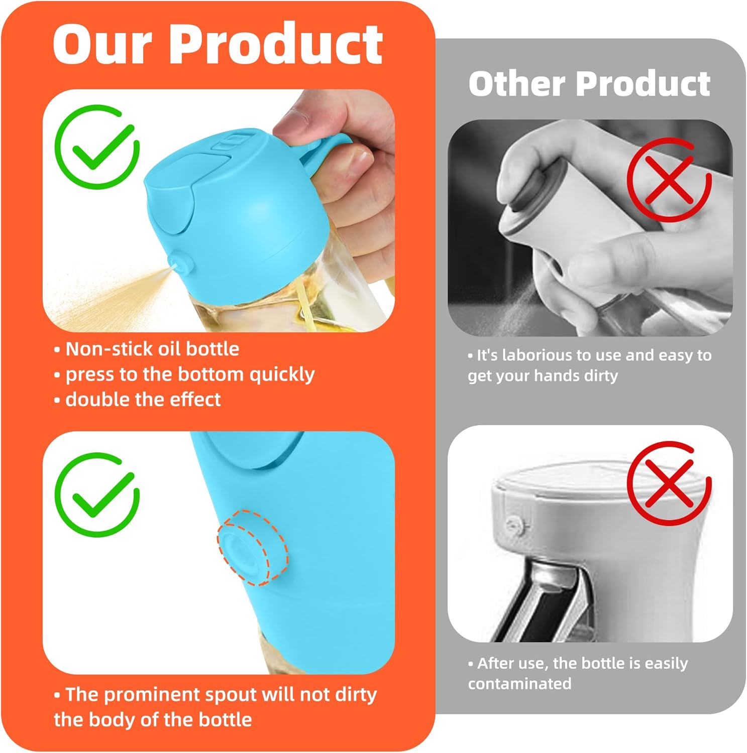 TrendPlain Glass Olive Oil Sprayer - 16oz 2-in-1 Dispenser Bottle for Cooking & BBQ - Sky Blue