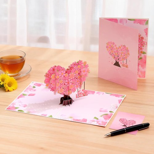 Romantic Pop Up Card – 3D Love Tree Greeting Card for Her, Unique Romantic Gift for Girlfriend or Wife，Cherry Blossom Tree Couple Wedding Card for Romantic Birthday, Anniversary, Wedding,Valentines Day, Mothers Day