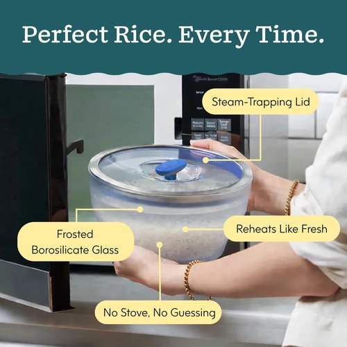 Anyday 12-Cup Microwave Rice Cooker with Glass Lid - Microwavable Safe Glass Cookware for Rice, Grains, Vegetable Steaming - BPA & Plastic Free | Even Reheating | Stackable Airtight Container