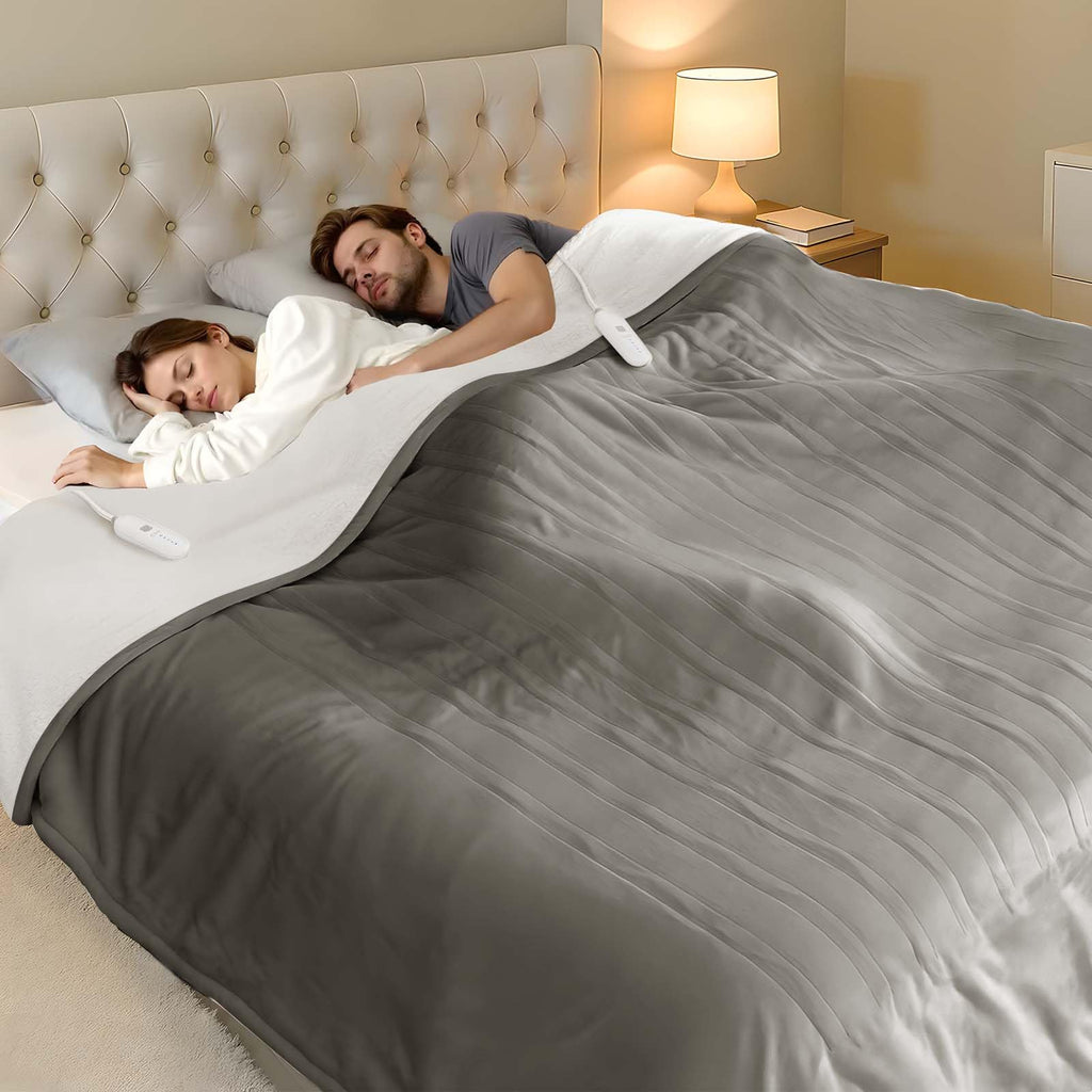 FVERWAG Heated Blanket Queen Size - 84" x 90" Electric Blanket with 5 Heat Settings, Double Zone Heating, 10 Hrs Auto Off, Overheat Protection, Washable Heating Blanket, Gifts for Grandma, Grey
