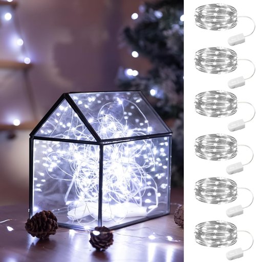 HXWEIYE Fairy Lights - 6 Pack Battery Operated 7ft 20LED Waterproof String Lights for DIY Décor