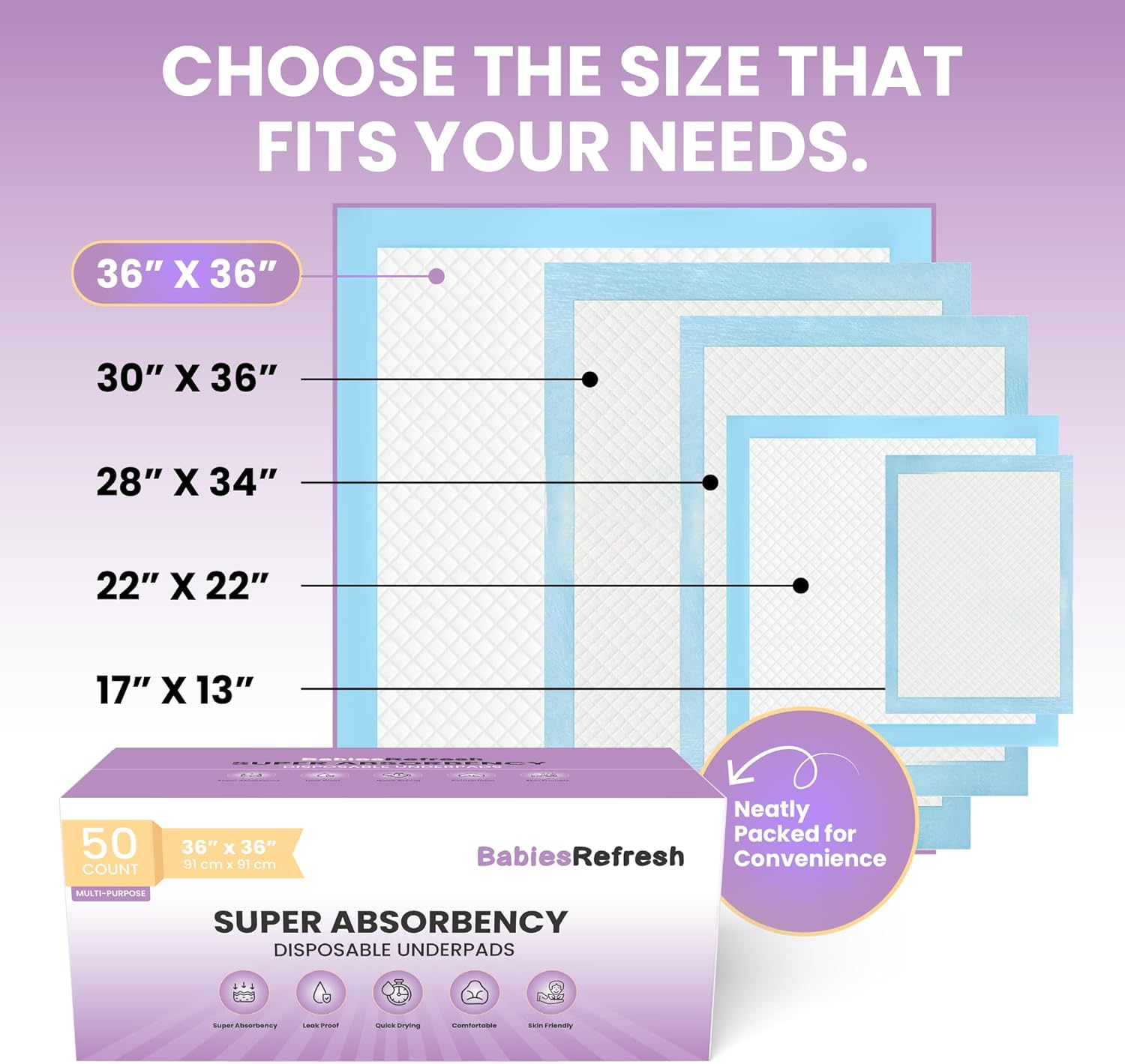 Regine Switzerland 50 Count Disposable Underpads - Super Absorbent, Leakproof, Quick Drying | 36” x 36”, Blue XXL