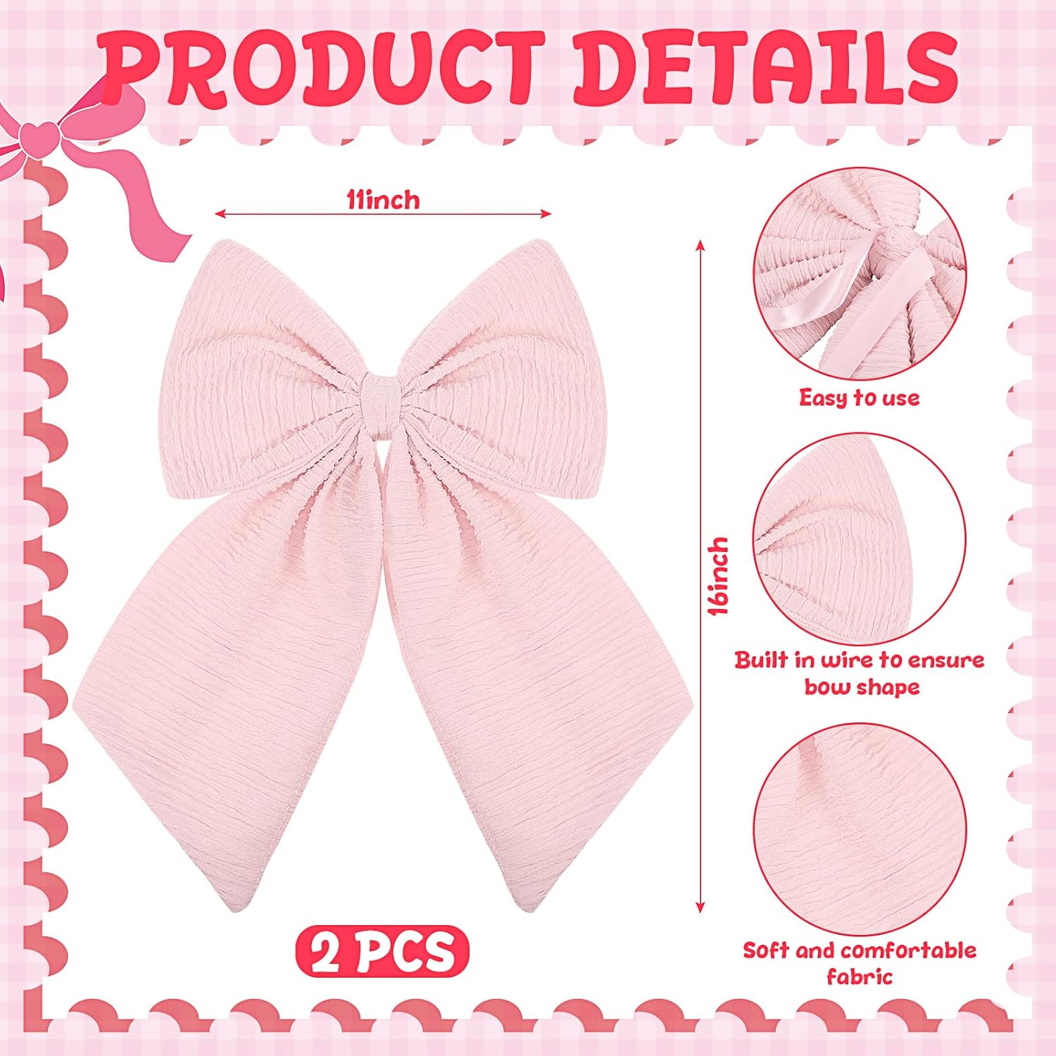 Riceshoot Large Crib Bows - 11 x 16 Inch Coquette Bow Decorations for Nursery | Pink Infant Bedroom Decor