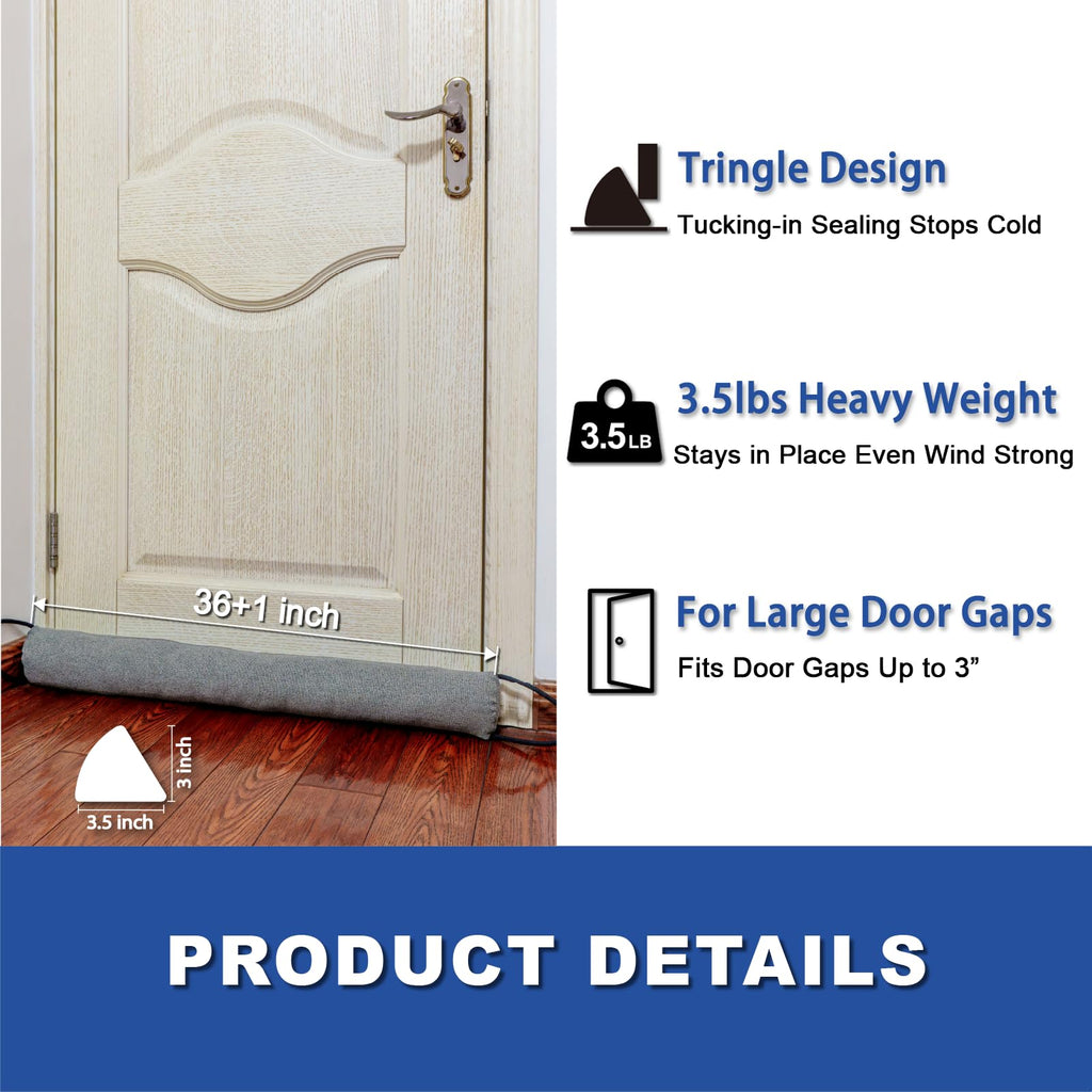 YOUFi 36 Inch Weighted Door Draft Stopper, 3.5lb Heavy Under Door Draft Blocker, Self-Resetting Gap Filler Seal Blocks Cold, Hot Air, Noise, with Non-Slip Bottom, Machine Washable Cover