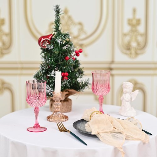 EVSGSONL 48Pack Pink Plastic Wine Glasses,Vintage Plastic Goblets for Parties, Pink Drinking Glasses Crystal Water Goblets Reusable for Wedding Reception, Grand Event Party Supplies