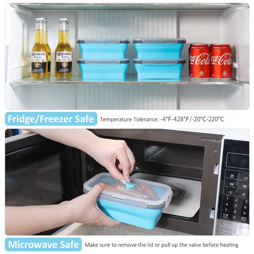 Collapsible Food Storage Containers with Lid, Bundle of Rich Size, 20 Pack, Kitchen Stacking Silicone Collapsible Meal Prep Container Set for Leftover, Microwave Freezer Dishwasher Safe, Blue